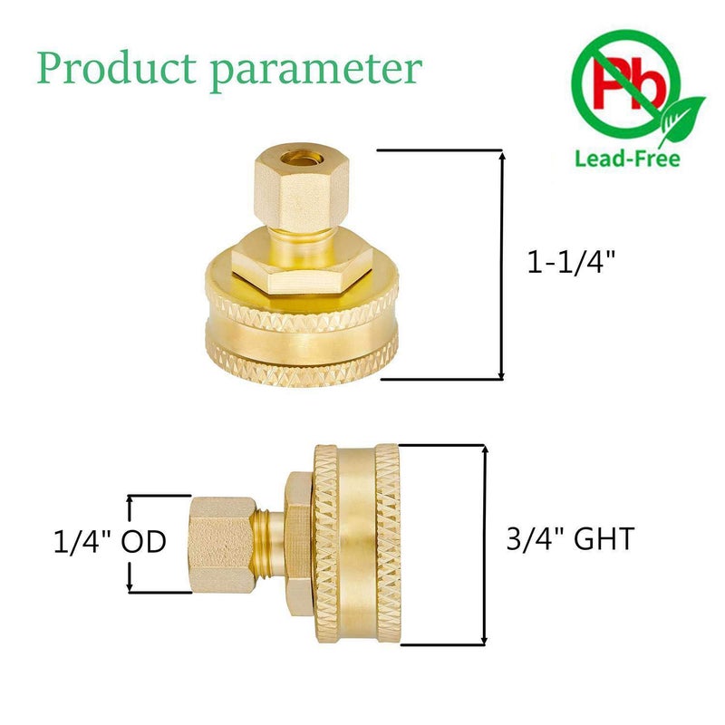 Minimprover Brass 2PCS Garden Hose Adapter,Faucet to Hose Adapter,3/4" Female GHT Garden Hose Thread to 1/4" OD Compression Brass Connector Pipe Fittings - Image 2